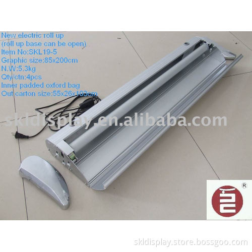 Electric scrolling roll up stand
